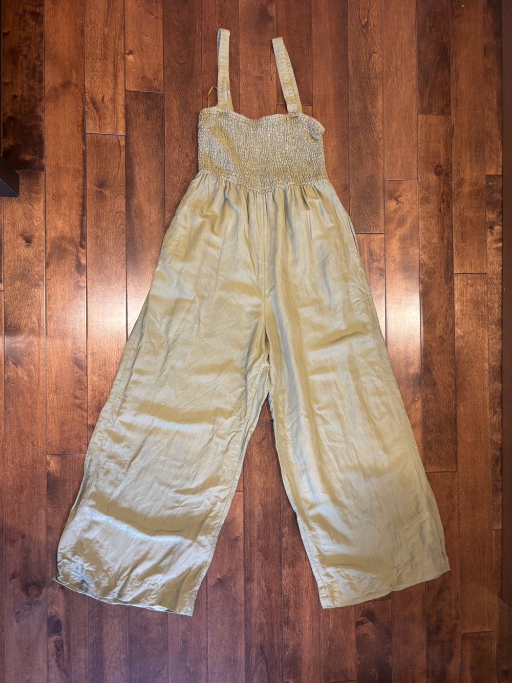 OYSHO olive green linen blend jumpsuit